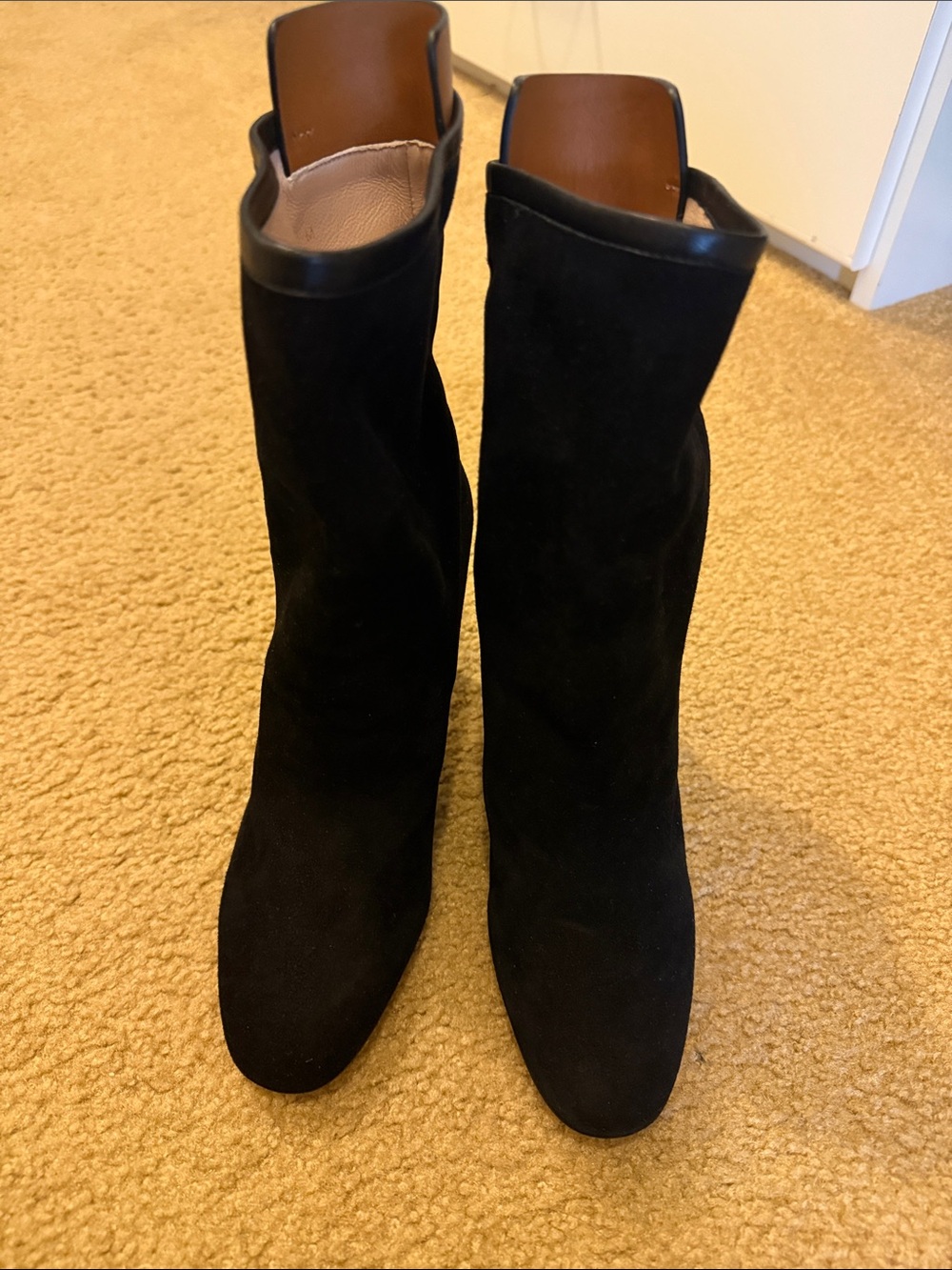 Stuart Weitzman Black Suede Mid-Calf Heeled Boots